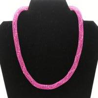 drahtgestrickte Halskette, pink mit glasklaren Roncailles -Perlen Bild 5