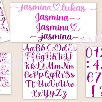 Plotterdatei Schrift Love mit Herzen Set 641 SVG – Schönschrift Alphabet & Zahlen für Plotter