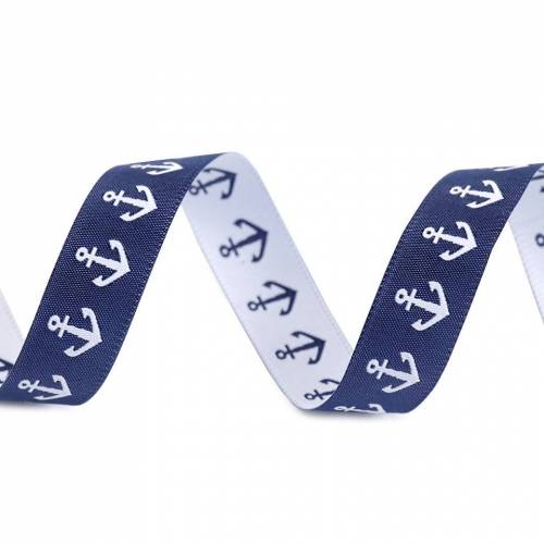  Webband Borte  Bordüre Maritim Anker marine - weiß 18mm (1m/1,50 €)