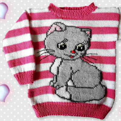Strickanleitung Pullover Katze in 2 Größen