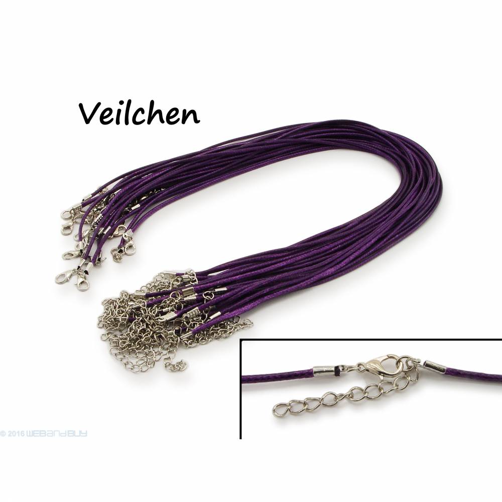 2 x Halsband aus Wax Cord Farbe: Veilchen mit Karabinerverschluss Bild 1