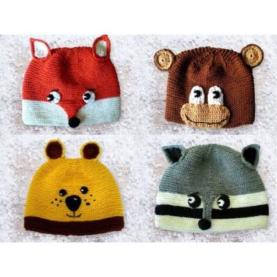 Strickanleitung Tiermützen 4 Größen - 4 Motive