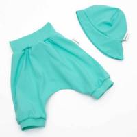 Baby Mädchen Jungen Unisex Sommer-Set Mint Uni Sommermütze / Sonnenhut mit Nackenschutz + kurze Pumphose, Stoffauswahl Bild 1