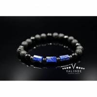 Edelsteinen Herren Armband aus Lapis Lazuli Achat Lava und Hämatit, Elastisches Armband, 8 mm Bild 1