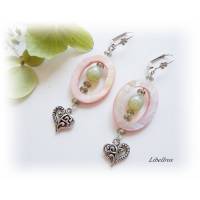 1 Paar Ohrhänger mit Herz - Ohrringe -  romantisch, verspielt - rosa, silber Bild 1