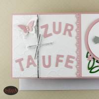 Gutscheinkarte zur Taufe Babykarte rosa Mädchen Taufkarte Wunscherfüller Glückwunschkarte Bild 2