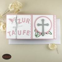 Gutscheinkarte zur Taufe Babykarte rosa Mädchen Taufkarte Wunscherfüller Glückwunschkarte Bild 4