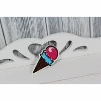 Kleiner Patch Aufnäher Eis Eistüte ca.7cm x 3,5cm Braun Pink Türkis Bild 1