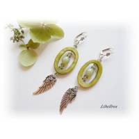 1 Paar Ohrhänger mit Flügel - Ohrringe - grün, silber Bild 1