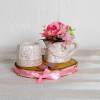 Tischdeko mit Kratzschutz, romantisch im Landhaus Stil mit Teelichthalter und rosa Blumen Bild 2