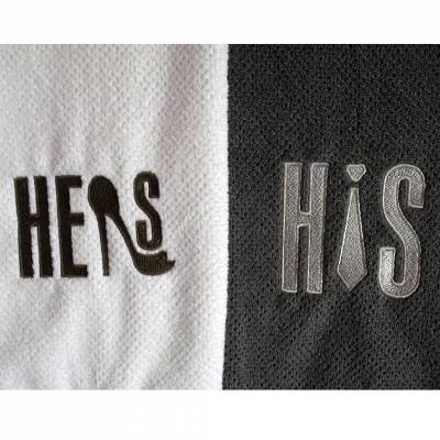 Besticktes personalisiertes Handtuch mit HERS Stickmotiv Highheel - HIS Motiv Krawatte 2er Set Frotteetuch Geschenkideen