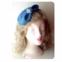 Headpiece; Minihütchen; Baske / blau mit Blütenperlen / one size Bild 1
