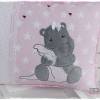 Kissen 30cmx40cm rosa/weiß/grau mit Doodlestickerei Hippo mit Schmusetuch Bild 2