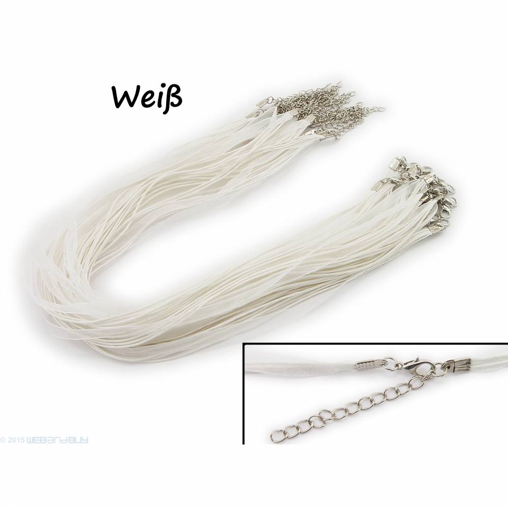 5 x Halskette Organzaband Schleifenband Schmuckband Kette * Farbe: Weiß * Bild 1