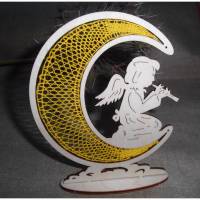 Kleiner Aufsteller Mondsichel mit Engel Klöppelspitze Handarbeit traditionelle Handwerkskunst Bild 1