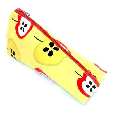 Schlampermäppchen, Federmäppchen gelb mit Äpfel, dreieckig