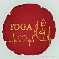Yogakissen rot rund bestickt mit YOGA, Meditationskissen, Ø 27 cm Bild 1