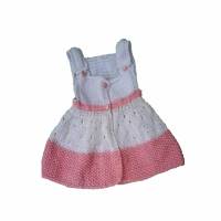 Kleidchen gestrickt mit Träger weiß creme und rosa Größe 68-80 Bild 1