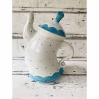 tanzende Teekanne ,türkis, Punkte, 1,5l, aus Keramik, handbemalt Bild 2