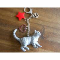 3 D Katze  , Schlüsselanhänger, Taschenanhänger, Glücksbringer, pfote , rotes Herz Bild 1