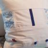 Patchwork, weißer Kissenbezug, blaue Knopfleiste, blaue Knöpfe, 40x40 cm, Unikat Bild 2