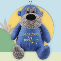 Affe blau Schmusetier Kuscheltier mit Namen & Datum bestickt / personalisiert Bild 1
