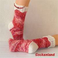 handgestrickte Socken, Strümpfe Gr. 38 / 39, Damensocken in Rottönen - Einzelpaar Bild 1