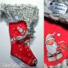 Roter Nikolausstiefel mit gestrickter Krempe in Grau Baumwolle Wolle Filz Bild 3