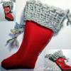 Roter Nikolausstiefel mit gestrickter Krempe in Grau Baumwolle Wolle Filz Bild 4