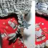 Roter Nikolausstiefel mit gestrickter Krempe in Grau Baumwolle Wolle Filz Bild 5