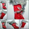 Roter Nikolausstiefel mit gestrickter Krempe in Grau Baumwolle Wolle Filz Bild 7