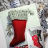 Roter Nikolausstiefel mit gestrickter Krempe in Grau Baumwolle Wolle Filz Bild 9