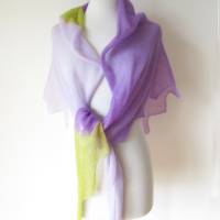 Gestricktes Dreieckstuch mit Zackenrand lila violett grün, leichtes Schultertuch Schulterwärmer, Damen-Schal Bild 10