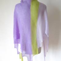 Gestricktes Dreieckstuch mit Zackenrand lila violett grün, leichtes Schultertuch Schulterwärmer, Damen-Schal Bild 2