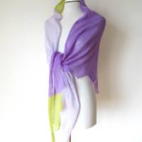 Gestricktes Dreieckstuch mit Zackenrand lila violett grün, leichtes Schultertuch Schulterwärmer, Damen-Schal Bild 6