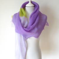 Gestricktes Dreieckstuch mit Zackenrand lila violett grün, leichtes Schultertuch Schulterwärmer, Damen-Schal Bild 7