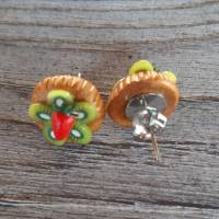 Ohrstecker Mini Obst Kiwi Törtchen Ohrringe Ohrschmuck modelliert aus Polmer Clay Bild 4