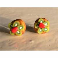 Ohrstecker Mini Obst Kiwi Törtchen Ohrringe Ohrschmuck modelliert aus Polmer Clay Bild 8