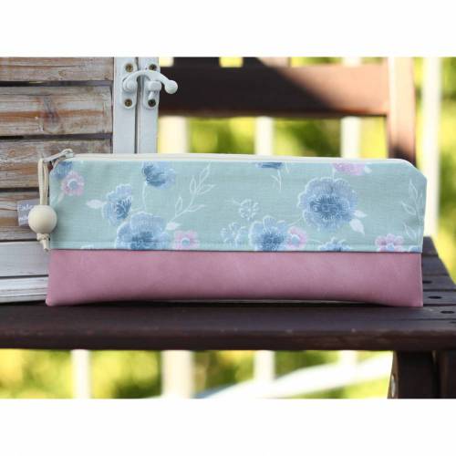 Federtasche Blumen rosa mint Mäppchen Pinseltasche pastell Federmäppchen