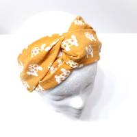 Turban Stirnband aus Musselin in senfgelb mit Schildkröten, Haarband Bild 5