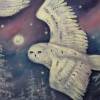 LOVERS IN A DREAM - romantisches Acrylgemälde auf Leinwand 80cm x 60cm mit fliegenden Schneeeulen Bild 3