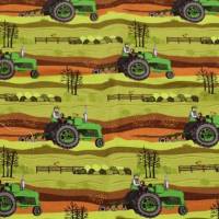 Baumwolljersey - Jersey Stoff-Held vom Feld-Bauer mit Traktor auf dem Feld Meterware nähen Mitwachshose Kleidchen Bild 1