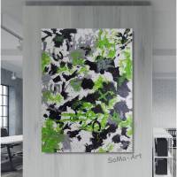 Fantasievolles Acrylbild, mit Farbklecksen in Schwarz und Grün auf Leinwand. abstrakt, modern, Wandbild, Kunst Bild 1