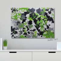 Fantasievolles Acrylbild, mit Farbklecksen in Schwarz und Grün auf Leinwand. abstrakt, modern, Wandbild, Kunst Bild 6
