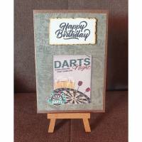 Geburtstagskarte " Happy Birthday " Dartspieler , Dartpfeile , VintageLook Bild 1