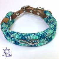 Hundehalsband verstellbar seegrün, mint, blaugrün mit Leder und Schnalle Bild 1