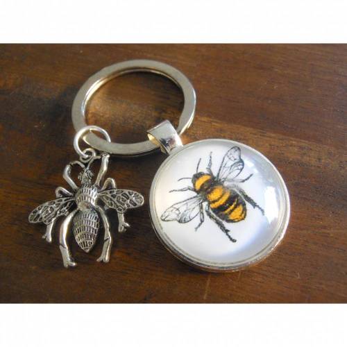 Biene Cabochon  Schlüsselanhänger, Glücksbringer, Bienen