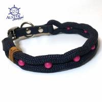 Hundehalsband verstellbar blau pinke Perlen mit Leder und Schnalle Bild 1