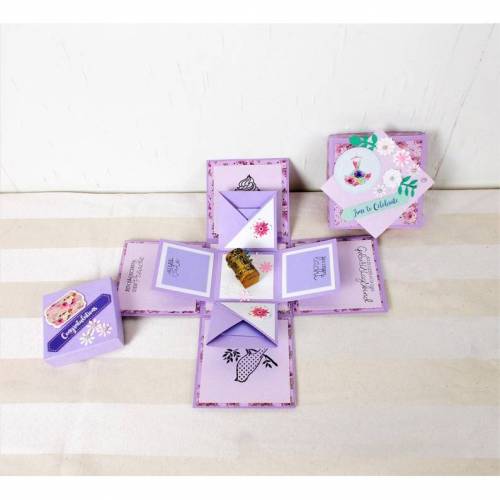 Explosionsbox Geburtstag, lila mit Schatztruhe, Geldgeschenk