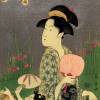 Japanische Kunst - Holzschnitt von 1794 - Portrait Frau mit Kind - Poster Kunstdruck - Vintage Art - Geisha Bild 2
